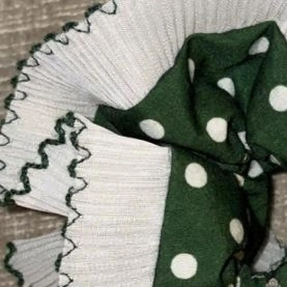 Free People Blue Valentine Scrunchie Hair Accessory Green White Polka Dot NEW
